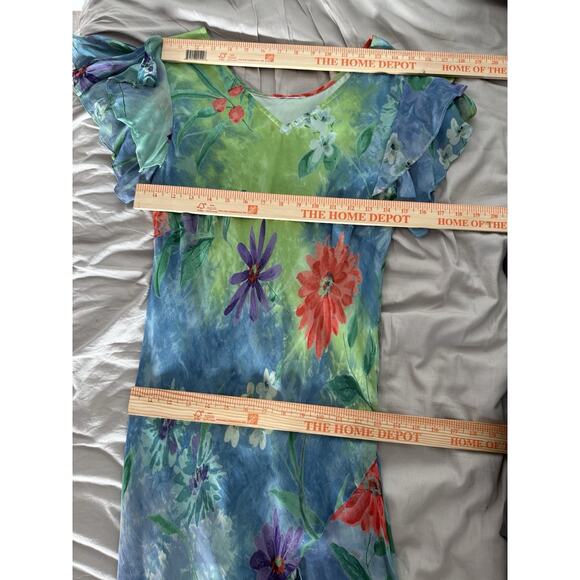 Vtg Silk Floral Dress Mermaid Asymmetrical Flutter Bias Cut Tropical Hawaiian - Picture 13 of 13